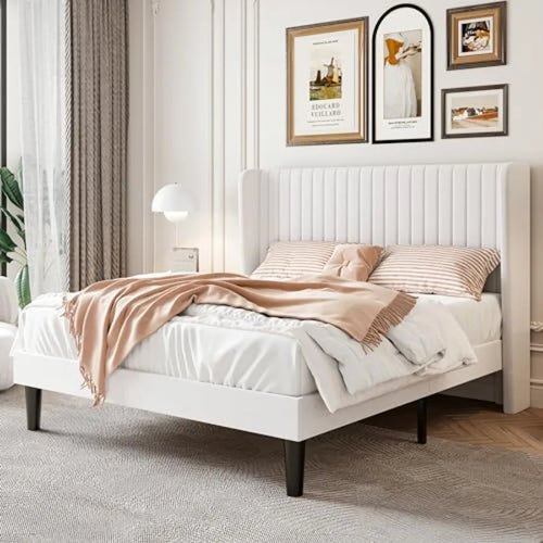 Luxury Wingback Bed Frame – Tufted Velvet Platform Bed