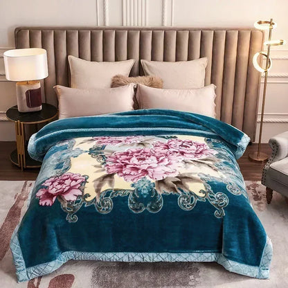 Korean Raschel 2-Ply Heavy Fleece Blanket, 78x90 Queen Size Reversible Geometric Plush Blanket