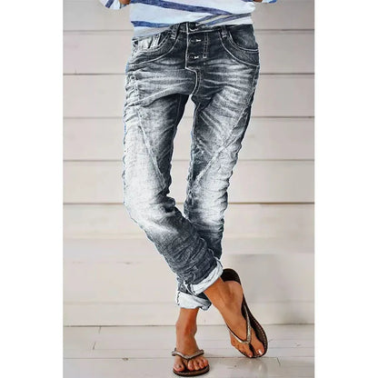 Jeans for Women Drawstring Elastic-waisted Jeans Casual Button Baggy Jeans Women Trousers Straight Women Wide-leg Pants Slouchy
