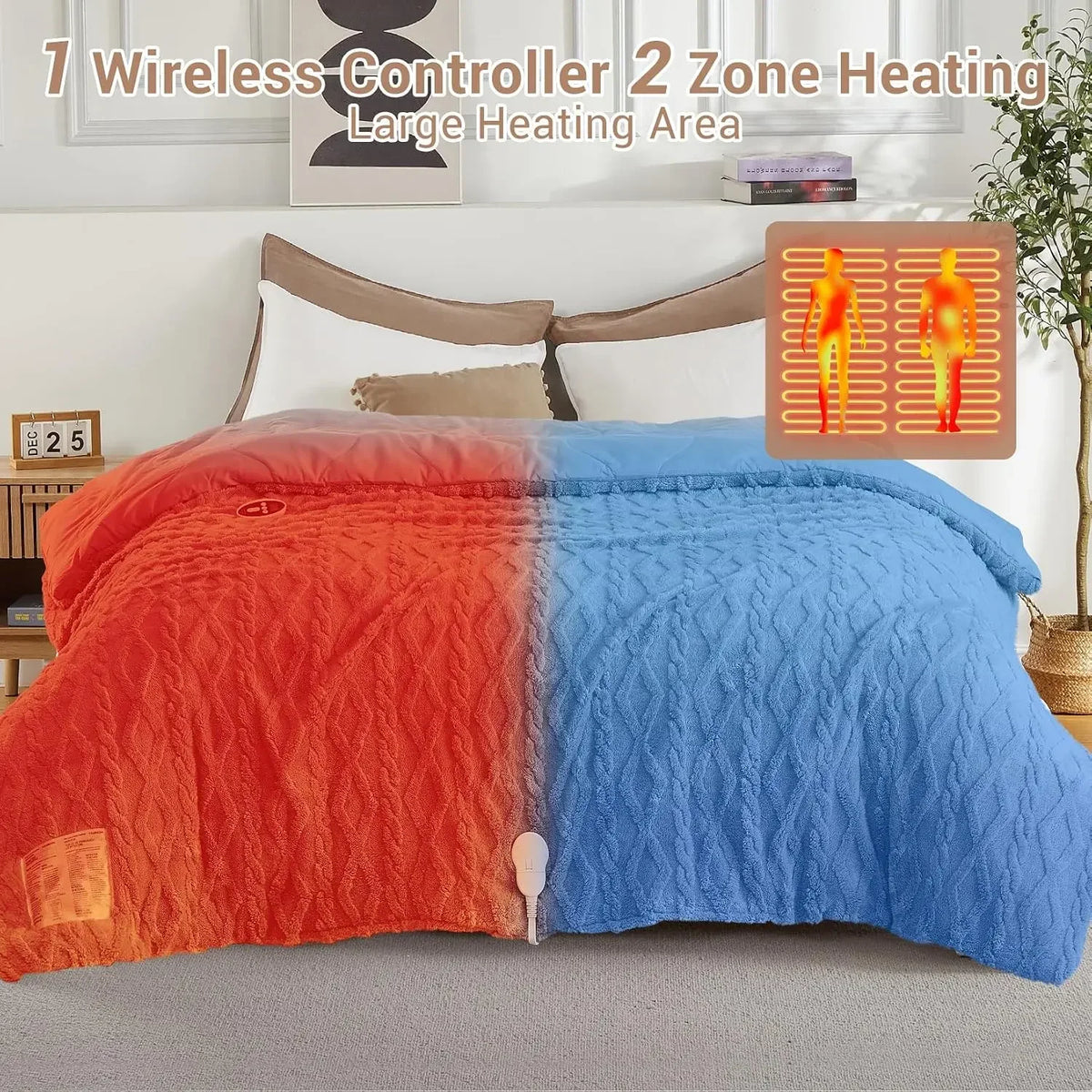 Queen 90x90 Heated Comforter with Dual-Zone Wireless Control, 6 Heat Levels & LCD Timer