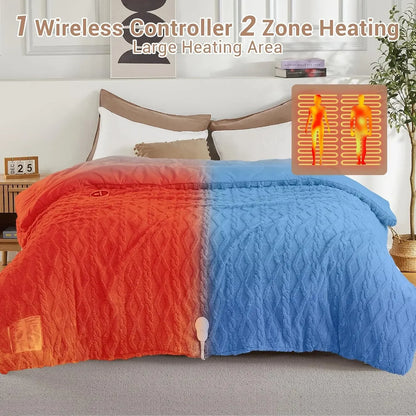 Queen 90x90 Heated Comforter with Dual-Zone Wireless Control, 6 Heat Levels & LCD Timer