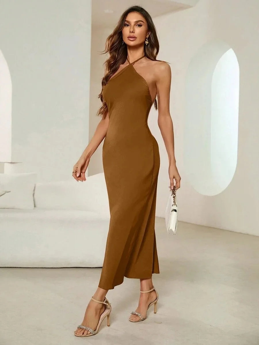2026 New Summer Women's Sexy Dress Evening Dress Satin Satin Suspender Long Skirt
