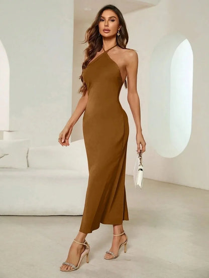 2026 New Summer Women's Sexy Dress Evening Dress Satin Satin Suspender Long Skirt