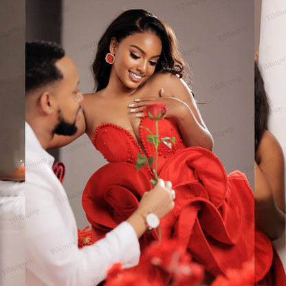 Red Ruffle Mini Cocktail Dress 2026 New Curly Flower Unique Birthday Party Dresses Women Short Beaded Prom Dress Customized