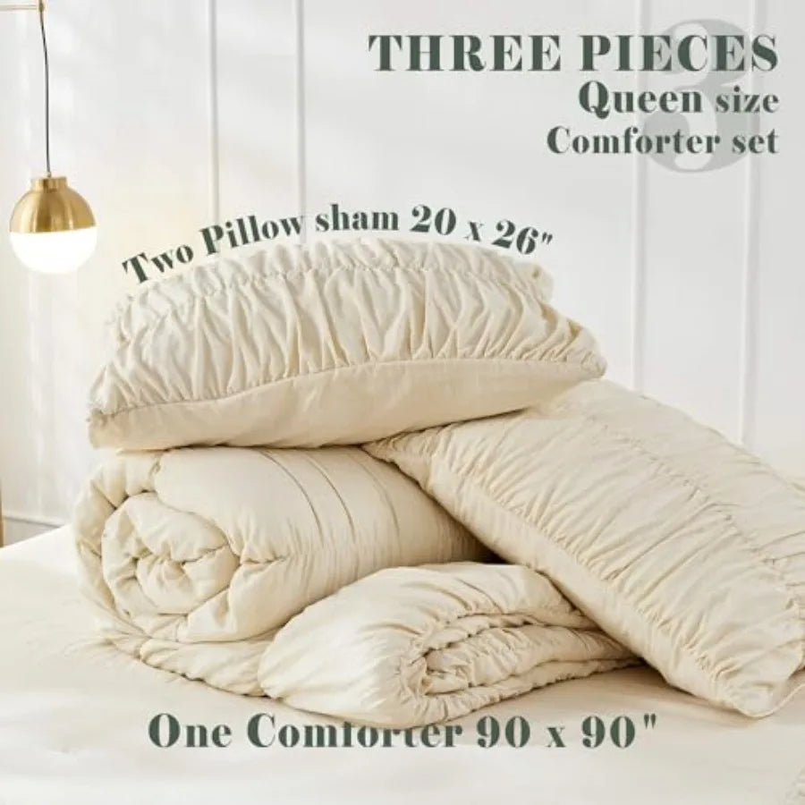 Luxury Farmhouse Comforter Set – Ruched Ruffle Bedding, Ultra-Soft Microfiber for Cozy Style