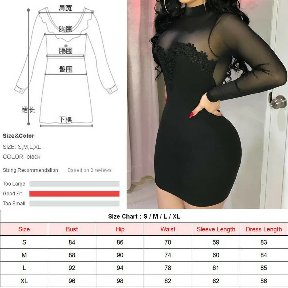 See Through Transparent Hollow Out Dress Women Mock Neck Sexy Bodycon Club Partywear Slim Stretchy Solid Color Mini Dresses