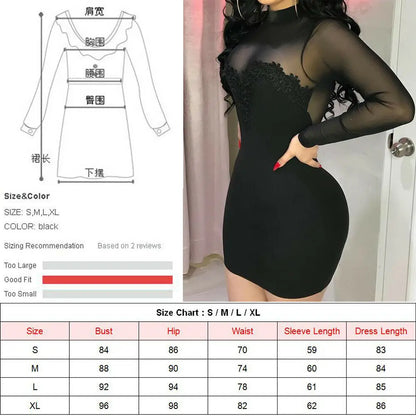 See Through Transparent Hollow Out Dress Women Mock Neck Sexy Bodycon Club Partywear Slim Stretchy Solid Color Mini Dresses