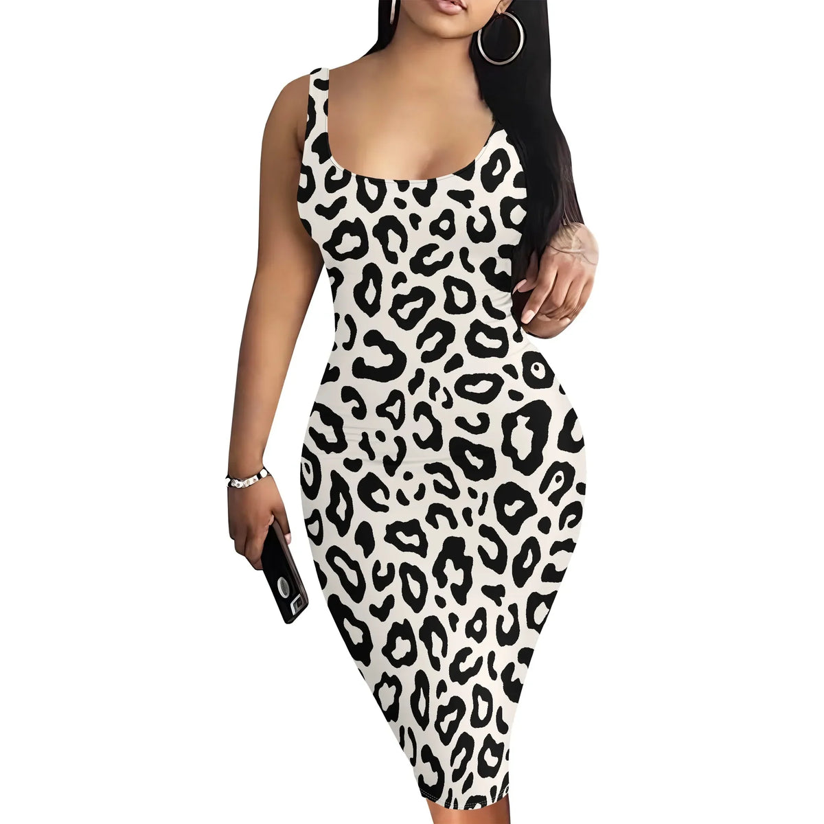 Leopard Print Dress for Women Sexy Sleeveless Bodycon Tank Dresses Plus Size Club Outfits