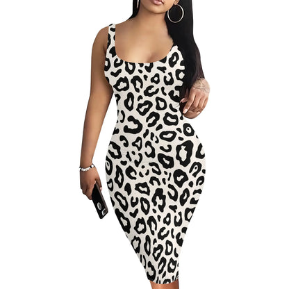 Leopard Print Dress for Women Sexy Sleeveless Bodycon Tank Dresses Plus Size Club Outfits