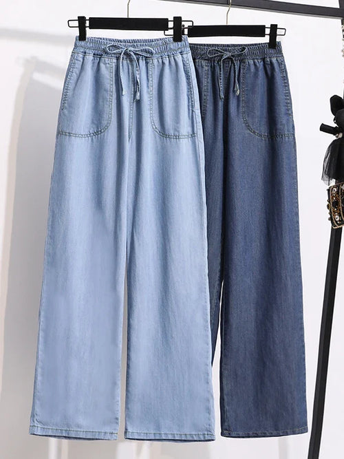 Wide Leg Jeans Women Summer Thin High Waist Draped Straight Loose plus Size Slimming Ice Silk Long Pants Casual Trousers