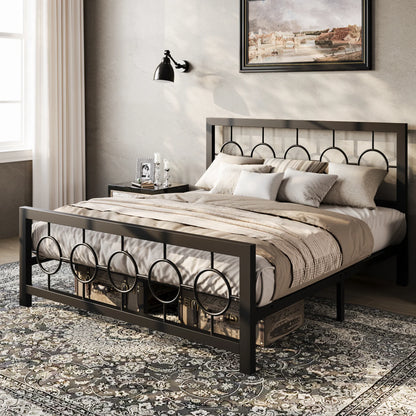 Vintage Modern Bed Frame with Heavy-Duty Iron, Under-Bed Storage, No Box Spring Needed, Black/Brown