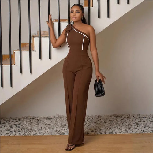 Women Jumpsuits For Spring Summer Sleeveless One Shoulder Bow Loose Fashion Streetwear Overalls Solid Wide Leg Pants Trousers