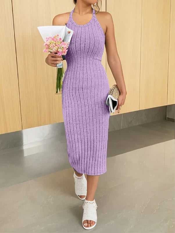 Dresses for Women  Solid Halter Neck Bodycon Ribbed Knit Tank Dress