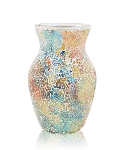 8" Handcrafted Glass Vase - Iridescent European Mosaic Design for Elegant Home Decor