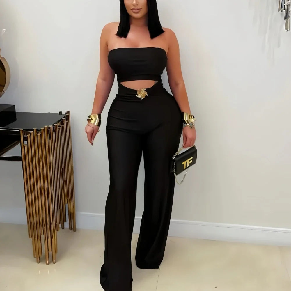 FAGADOER Sexy Hollow Out Bodycon Jumpsuit for Women Solid Color Sleeveless Backless Rompers Female Streetwear Overalls 2025 New