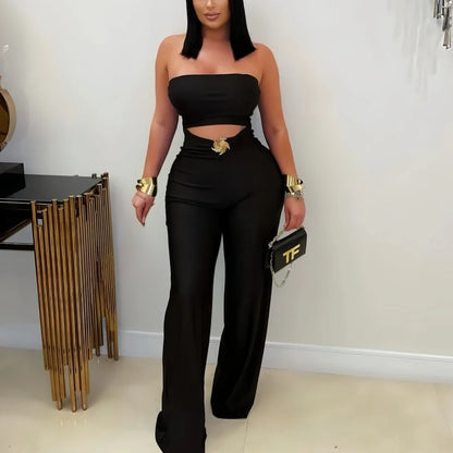 FAGADOER Sexy Hollow Out Bodycon Jumpsuit for Women Solid Color Sleeveless Backless Rompers Female Streetwear Overalls 2025 New