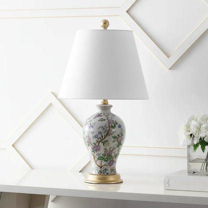 Elegant 24" Multicolor Table Lamp with Ceramic Floral Design & Gold Base - Home Decor Accent