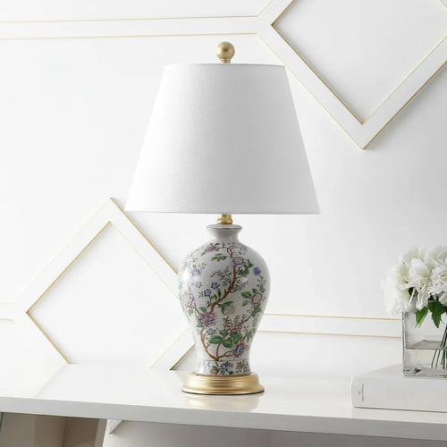 Elegant 24" Multicolor Table Lamp with Ceramic Floral Design & Gold Base - Home Decor Accent