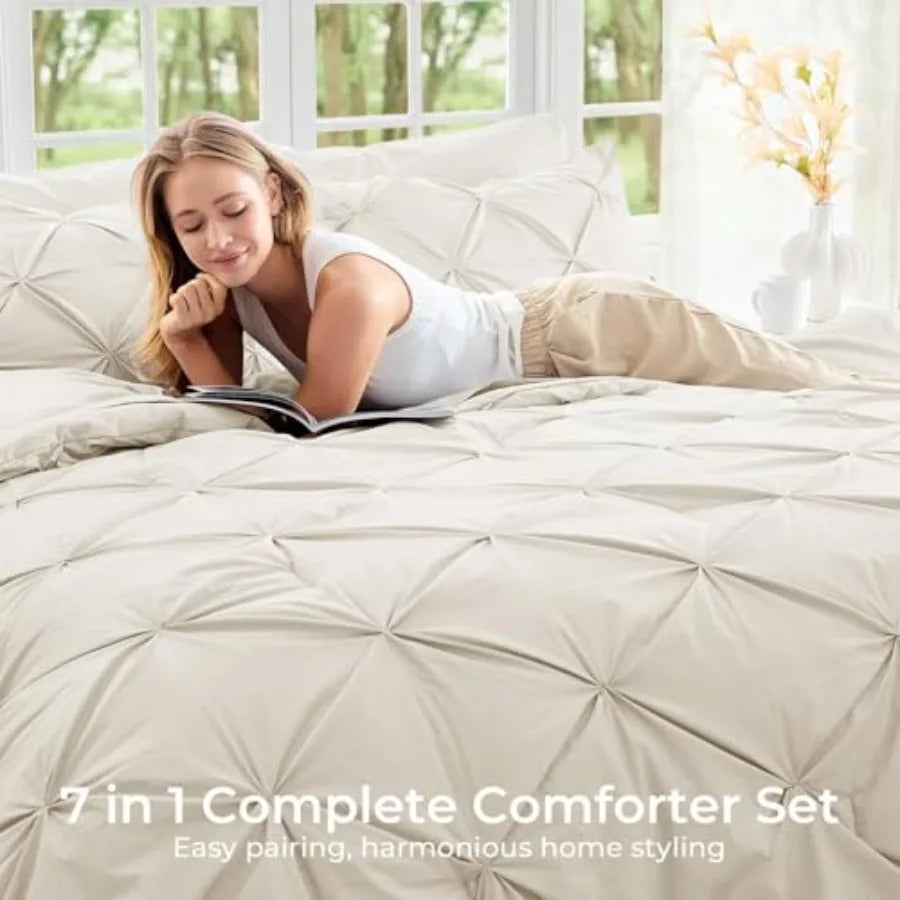 Elegant Pintuck Queen Comforter Set – 7-Piece