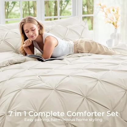 Elegant Pintuck Queen Comforter Set – 7-Piece