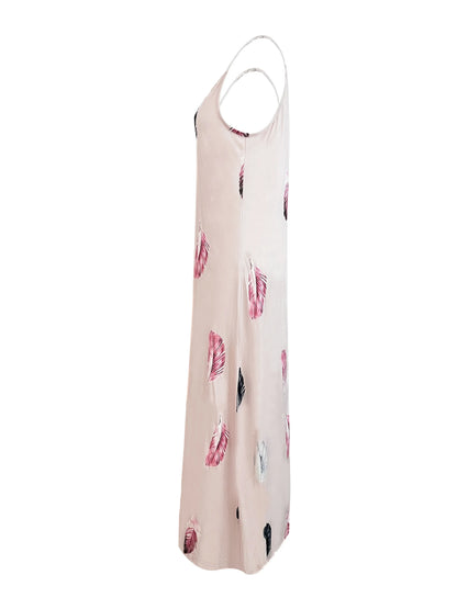 2024 AliExpress Europe and America Plus Size Women's Cross border Summer New Sexy V-neck Feather Print Sling Dress