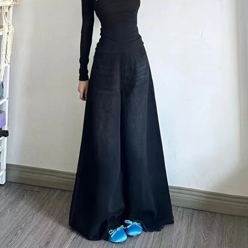 Wide Leg Jeans Women Denim Pants Vintage Straight Trousers Autumn Spring Fashion Female Black Casual Jeans Wide Leg Pants
