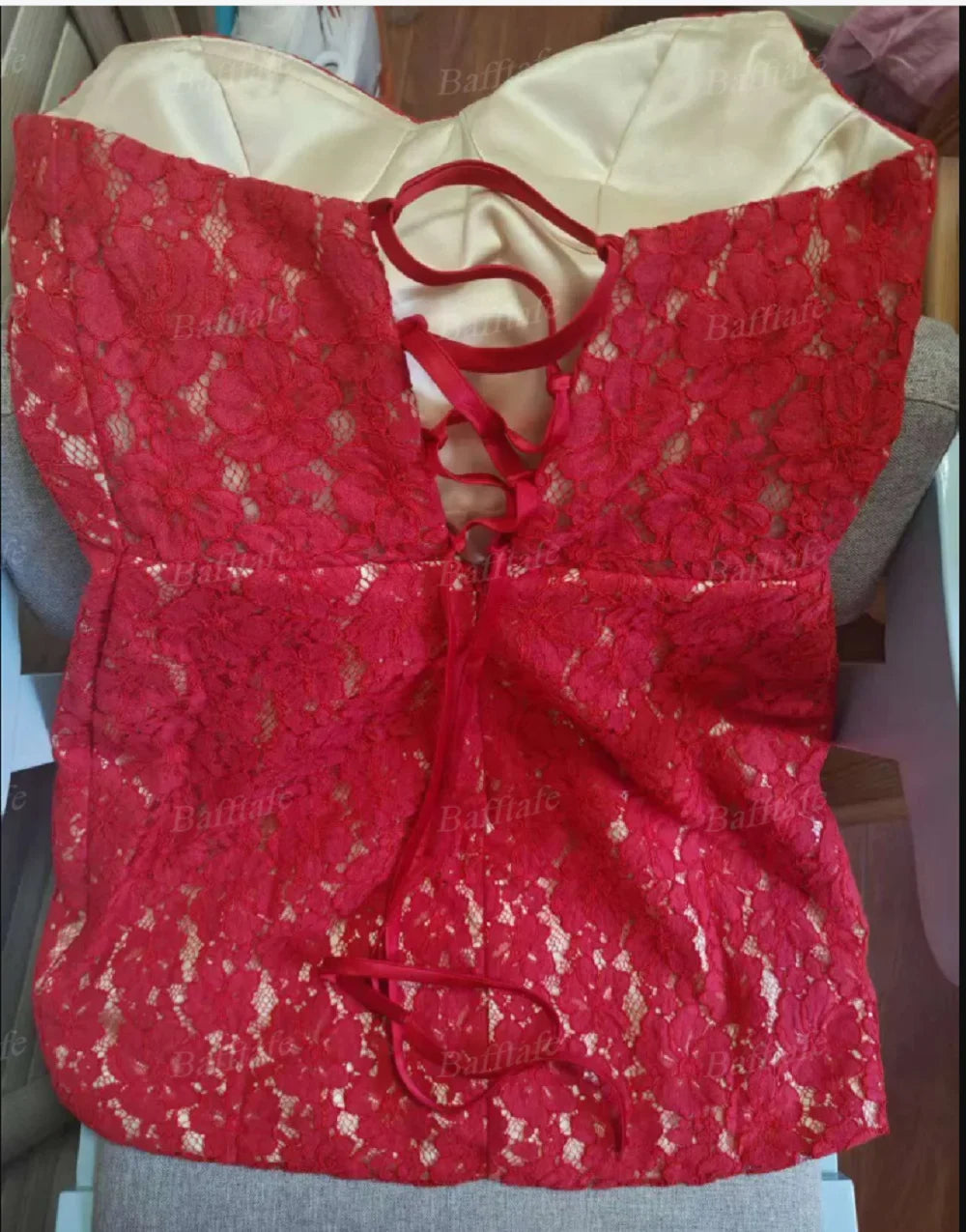 Bafftafe A Line Mini Prom Dresses Customized Red Lace Champagne Lining Homecoming Dress Formal Special Birthday Party Gowns