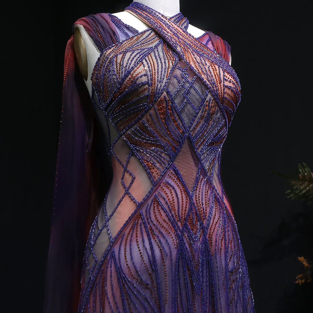 Sharon Said Women's Formal Evening Gowns Cape Sleeve Criss-cross Halter Luxury Prom Dress for Wedding Party SS297 Customized