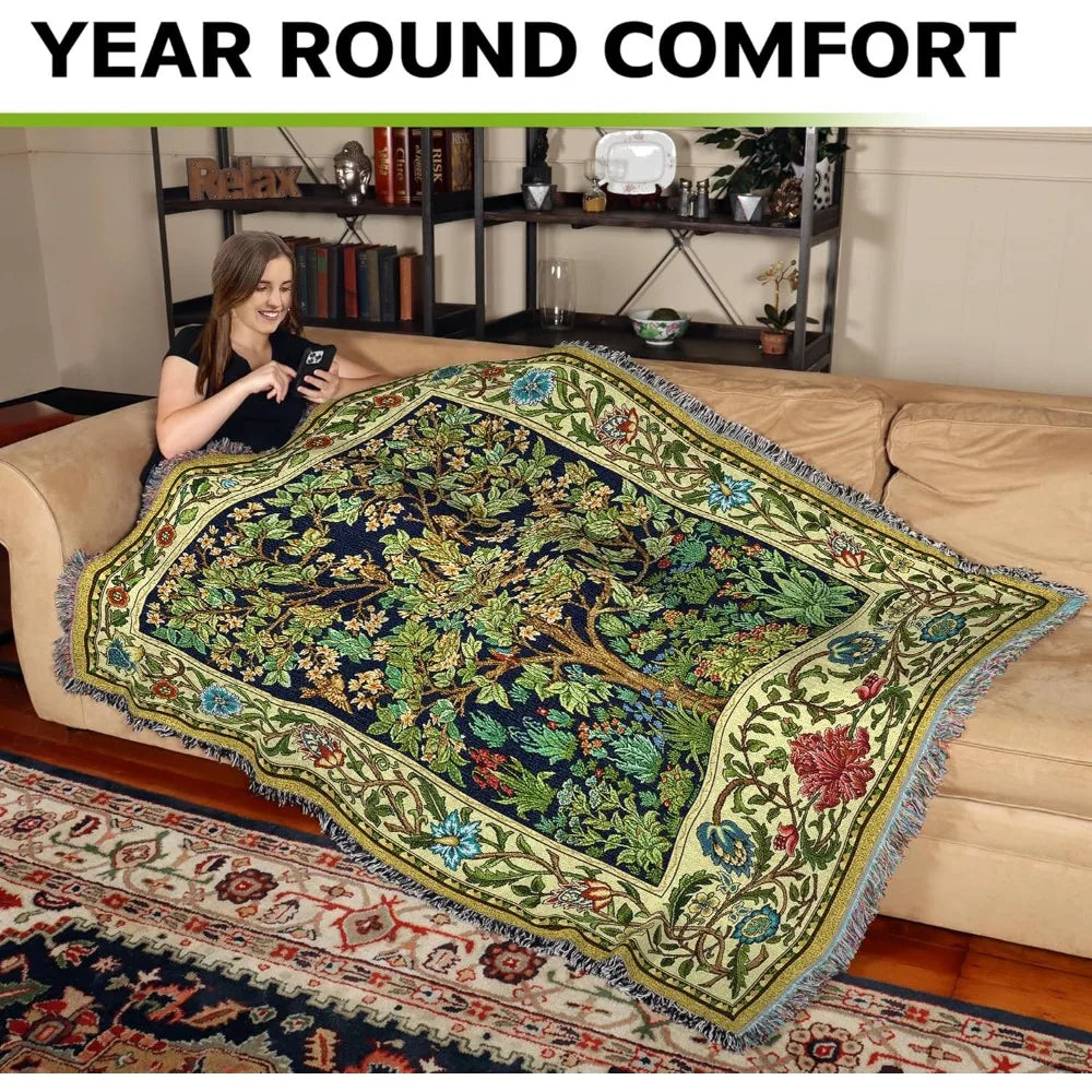Tree of Life Woven Cotton Throw Blanket, 72" x 54"