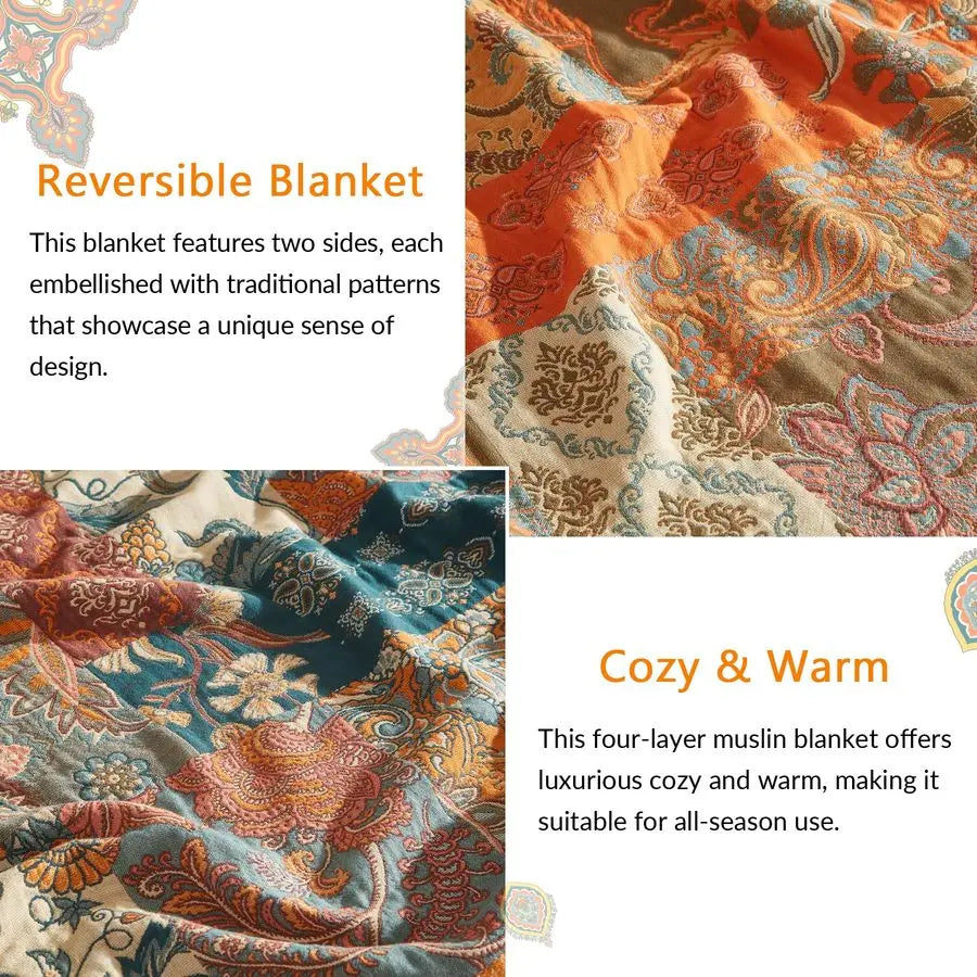 Reversible Throw Blanket 60" x 80" - Ultra Soft Floral Patchwork, All-Season Comfort
