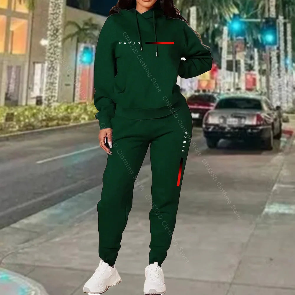 New Women's Sets Hoodie and Pants PARIS Letter Print High Quality Sports Suit Spring Autumn Aesthetic Activewear Women Clothing
