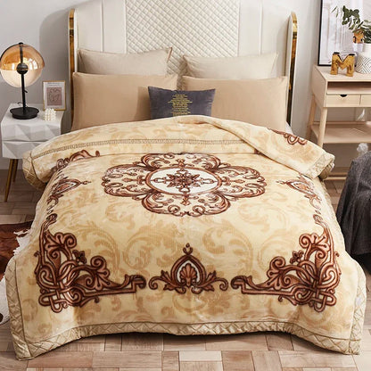 Korean Raschel 2-Ply Heavy Fleece Blanket, 78x90 Queen Size Reversible Geometric Plush Blanket
