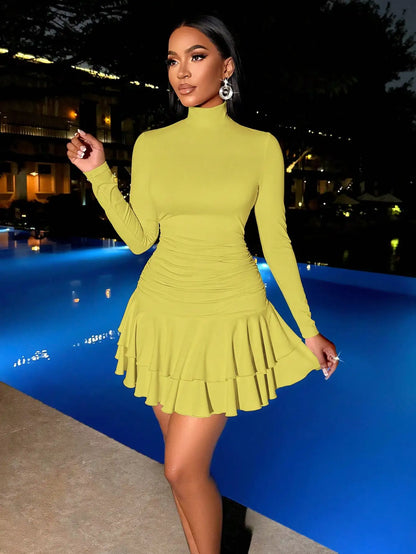 Winter Clothes For Women Dresses For Women Elegant Elegant Party Daytime Apricot Knitted High Neck Long Sleeves