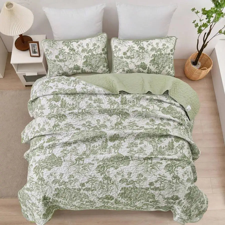 3-Piece Queen Floral Quilt Set, Lightweight Reversible Farmhouse Coverlet with 2 Pillow Shams