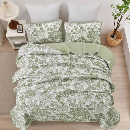 3-Piece Queen Floral Quilt Set, Lightweight Reversible Farmhouse Coverlet with 2 Pillow Shams