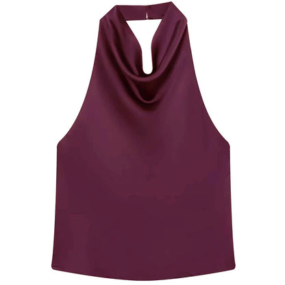 HXAO Top Women Halter Satin Women Tops Backless Corset Top Vest Yellow Pink Black Summer Elegant Sexy Tops Tank Vestidos