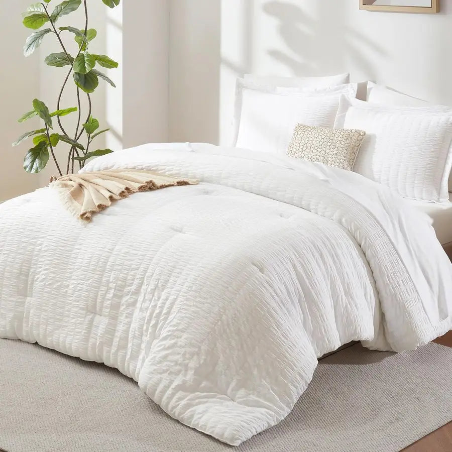 7-Piece Winter White Queen Bedding Set with Down Alternative Comforter, Soft Microfiber Sheets
