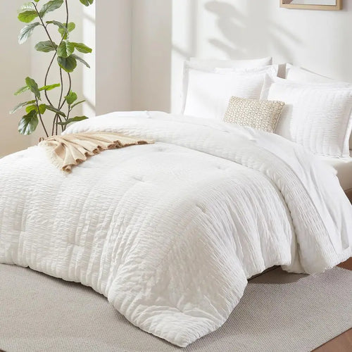 7-Piece Winter White Queen Bedding Set with Down Alternative Comforter, Soft Microfiber Sheets