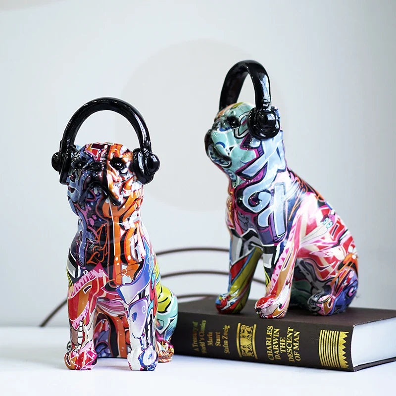 Unique Bulldog Figurine - Colorful Graffiti Art Earphone Holder for Dog Lovers
