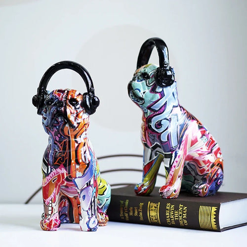 Unique Bulldog Figurine - Colorful Graffiti Art Earphone Holder for Dog Lovers