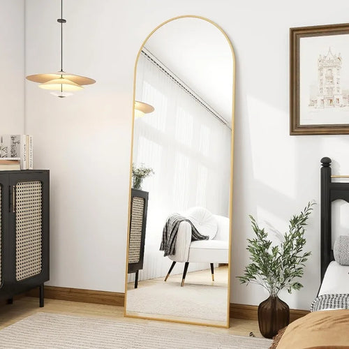 Elegant Arched-Top Full Length Freestanding Mirror - Copper-Free Silver, 56"L x 20"W, 3 Colors