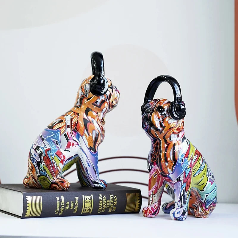 Unique Bulldog Figurine - Colorful Graffiti Art Earphone Holder for Dog Lovers