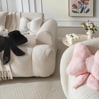 Pink Bow Throw Pillow – Faux Rabbit Fur Bow Cushion for Coquette Aesthetic Bedroom & Sofa Decor
