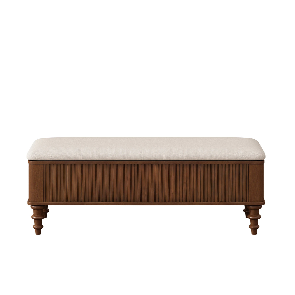 Linen Storage Ottoman Bench With Hidden Compartment, 50.8-Inch Beige Entryway Seat