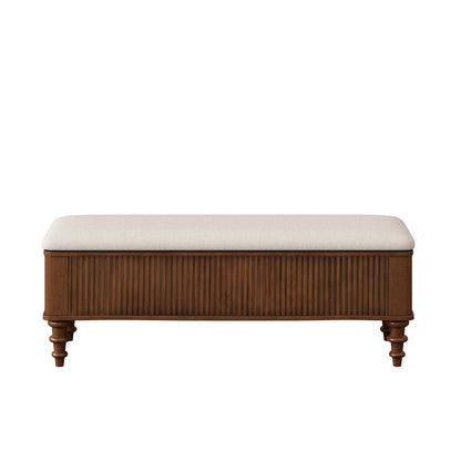 Linen Storage Ottoman Bench With Hidden Compartment, 50.8-Inch Beige Entryway Seat