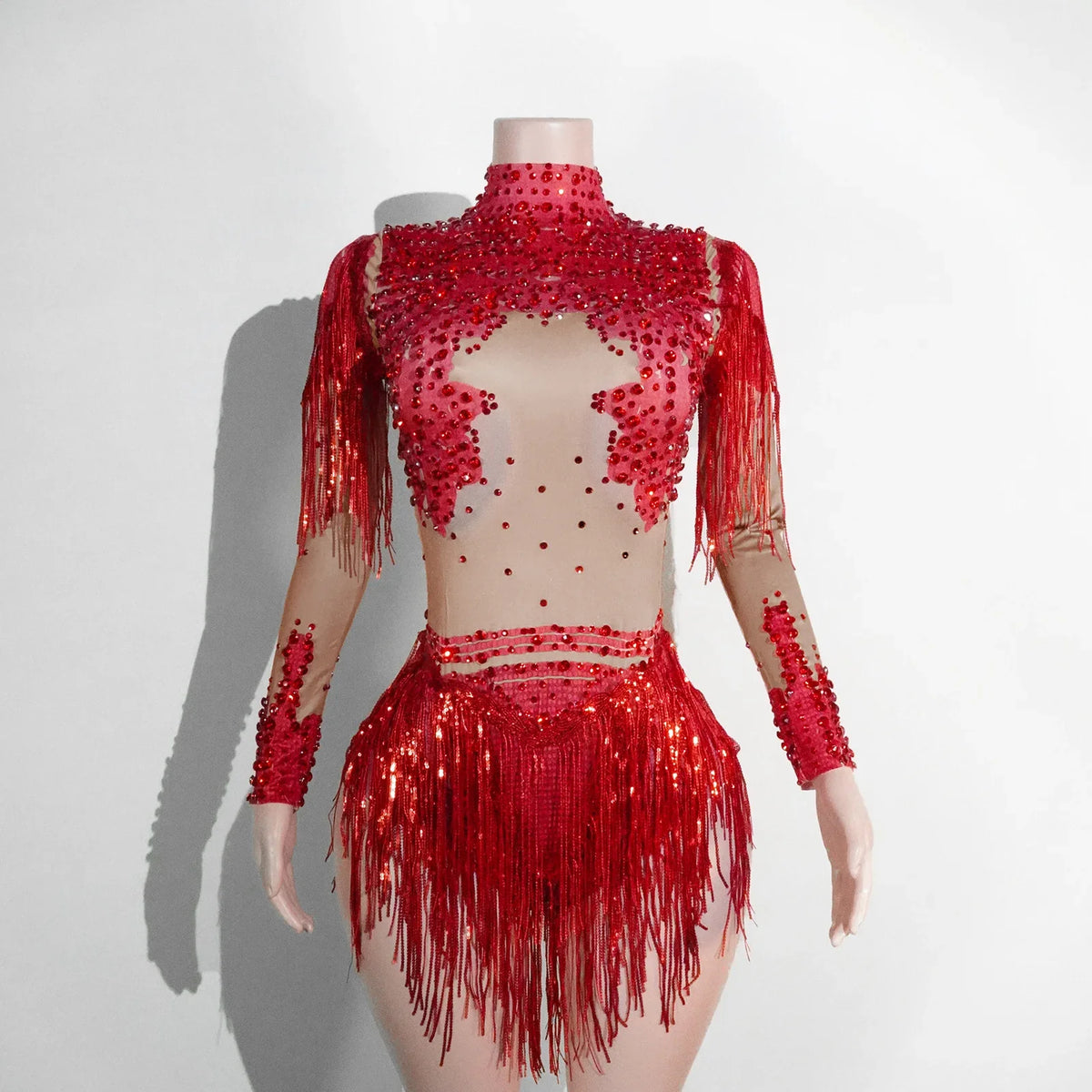 NEW womens bodysuit Sexy Leopard sequin tassels High Collar Bodycon team performance pole dance drag queen outfit singer stage