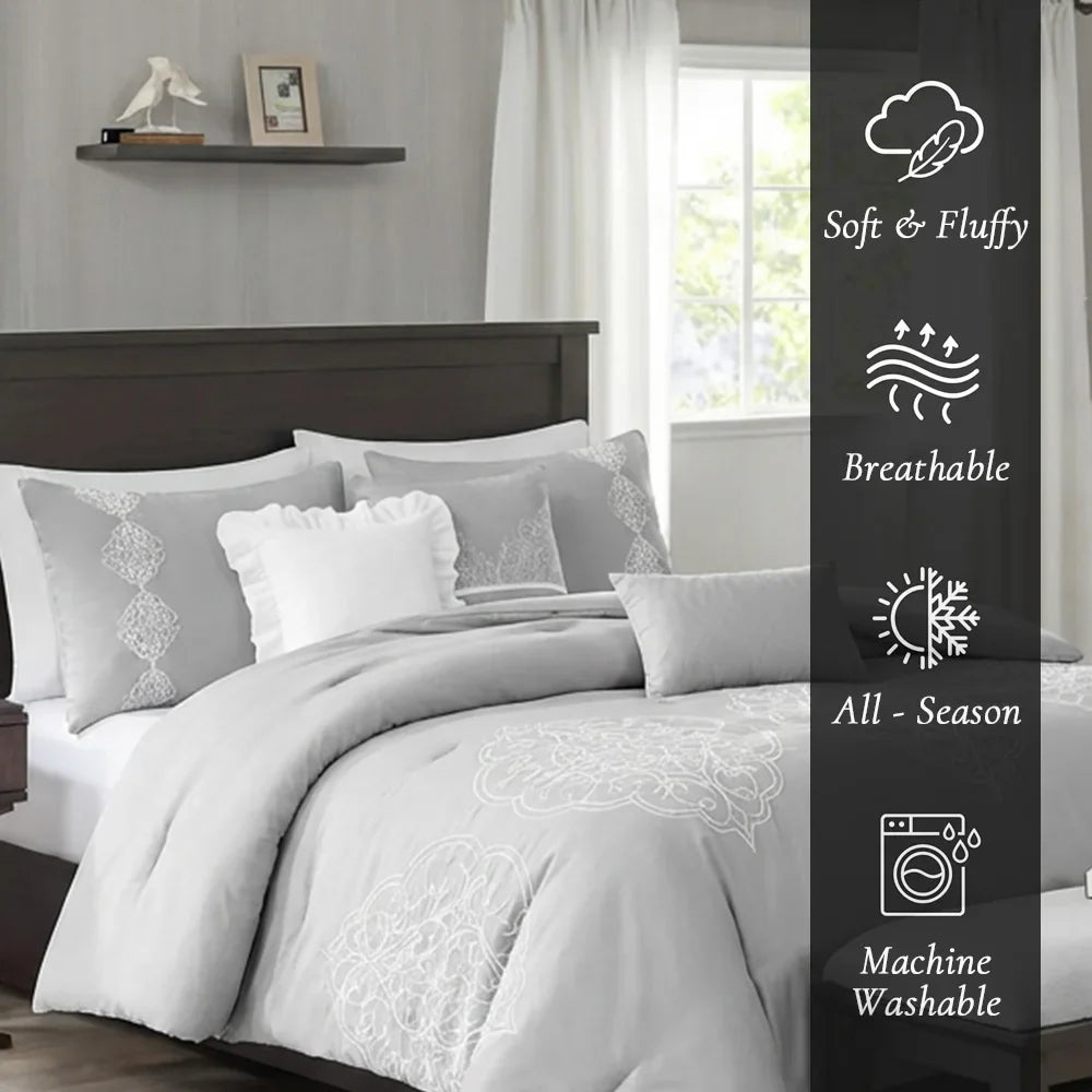 Queen/King Microfiber 6-Piece Comforter Set, Silver Medallion