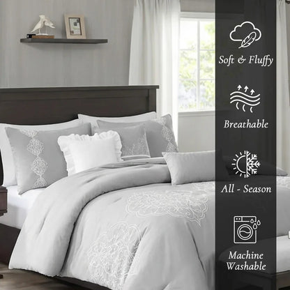 Queen/King Microfiber 6-Piece Comforter Set, Silver Medallion