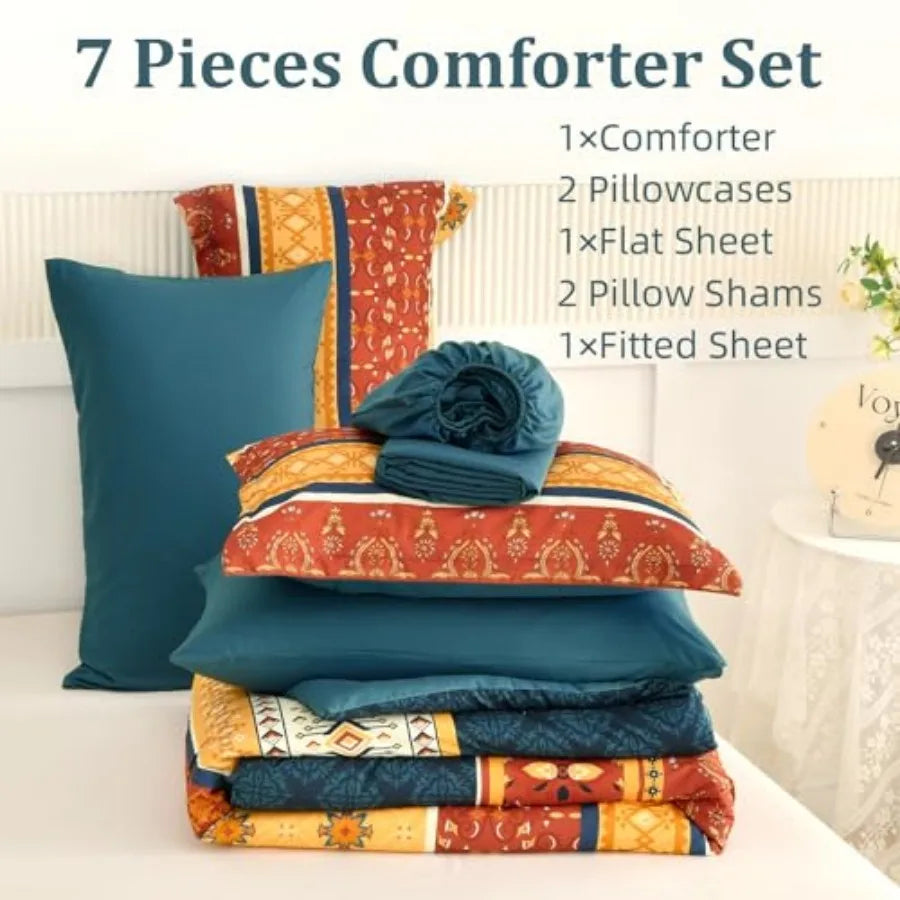 Boho King Comforter Set – 7 Piece Luxury Microfiber Bedding Ensemble