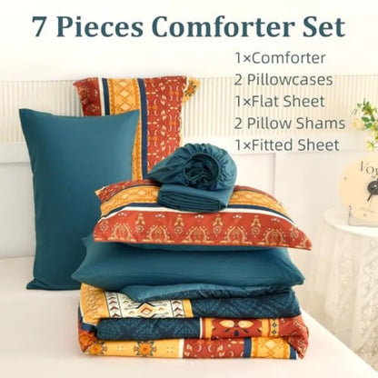 Boho King Comforter Set – 7 Piece Luxury Microfiber Bedding Ensemble